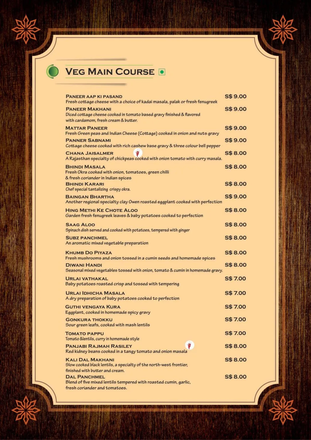 NANDHANA’S RESTAURANT VEGETARIAN MENU 2024