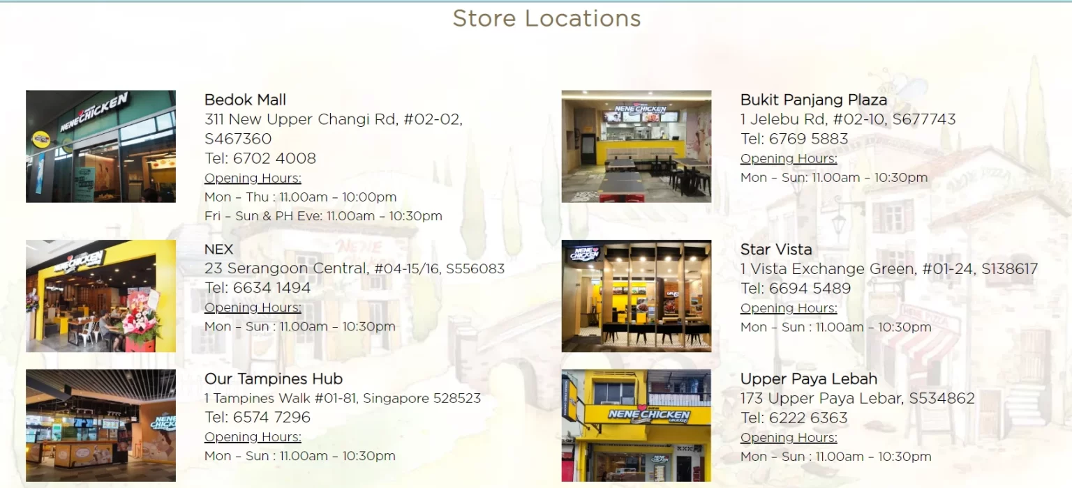 NENE CHICKEN SINGAPORE – OUTLET LOCATIONS & OPERATING HOURS 2024