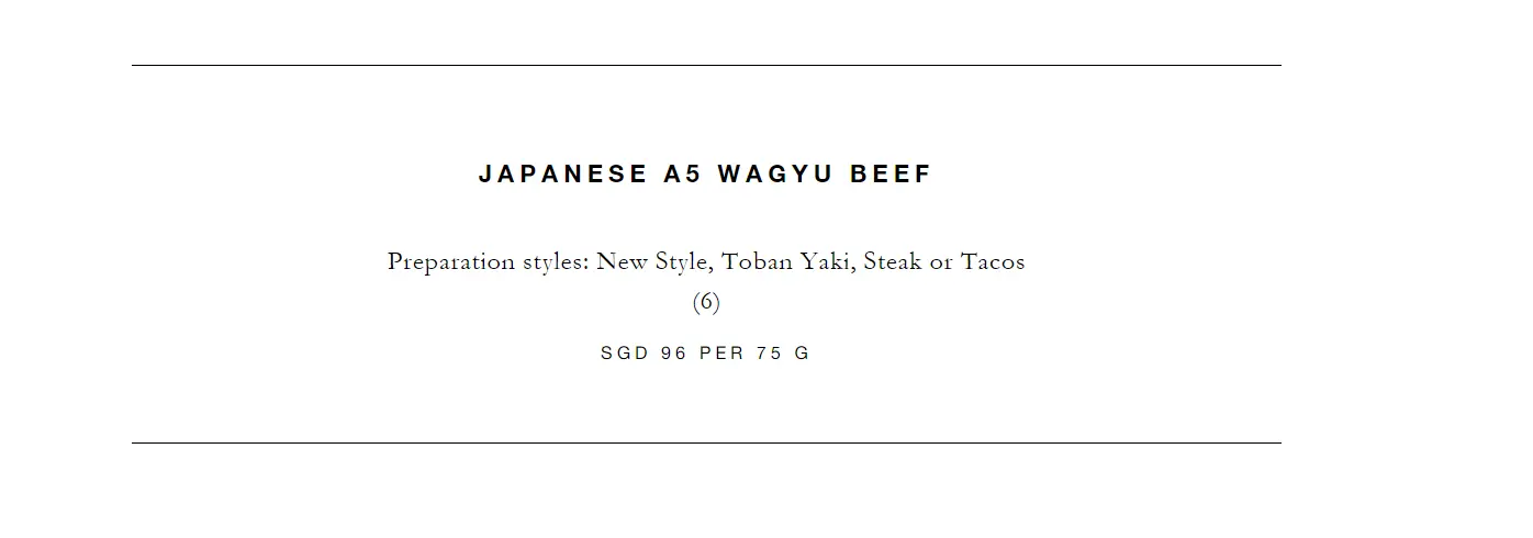 NOBU JAPANESE WAGYU BEEF MENU PRICES 2024