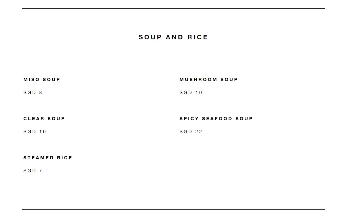 NOBU SOUP & RICE MENU PRICES 2024