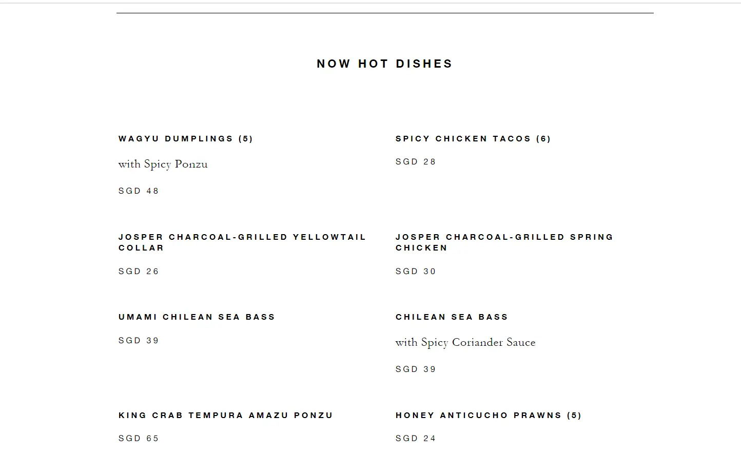 NOBU NOW HOT MENU PRICES 2024