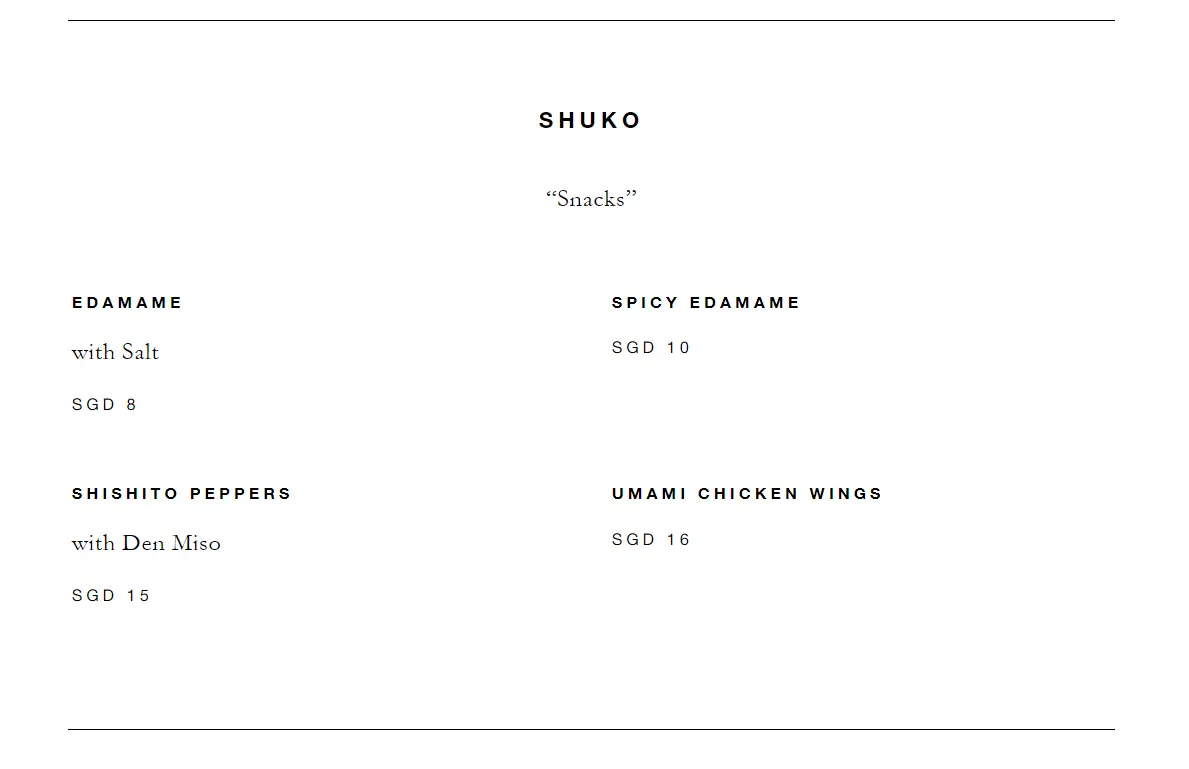 NOBU SHUKO MENU PRICES 2024