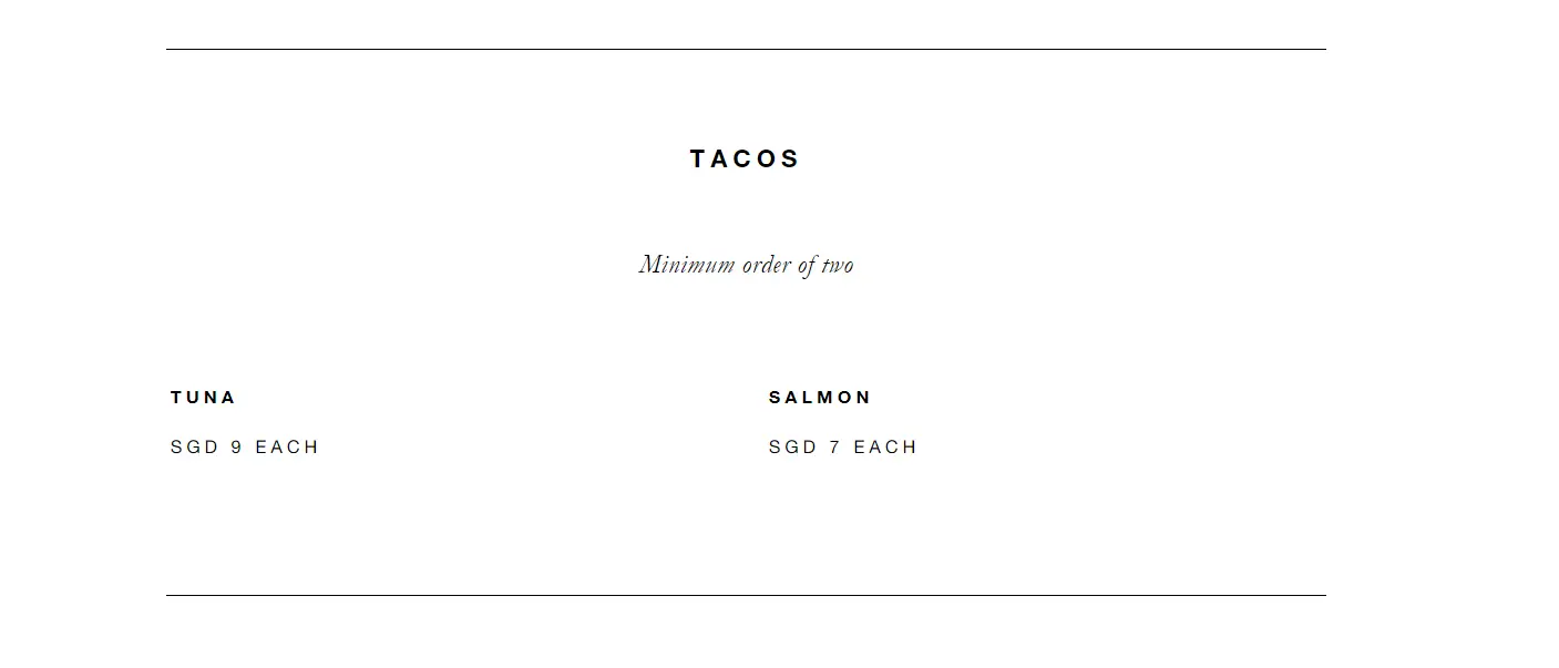 NOBU TACOS MENU PRICES 2024