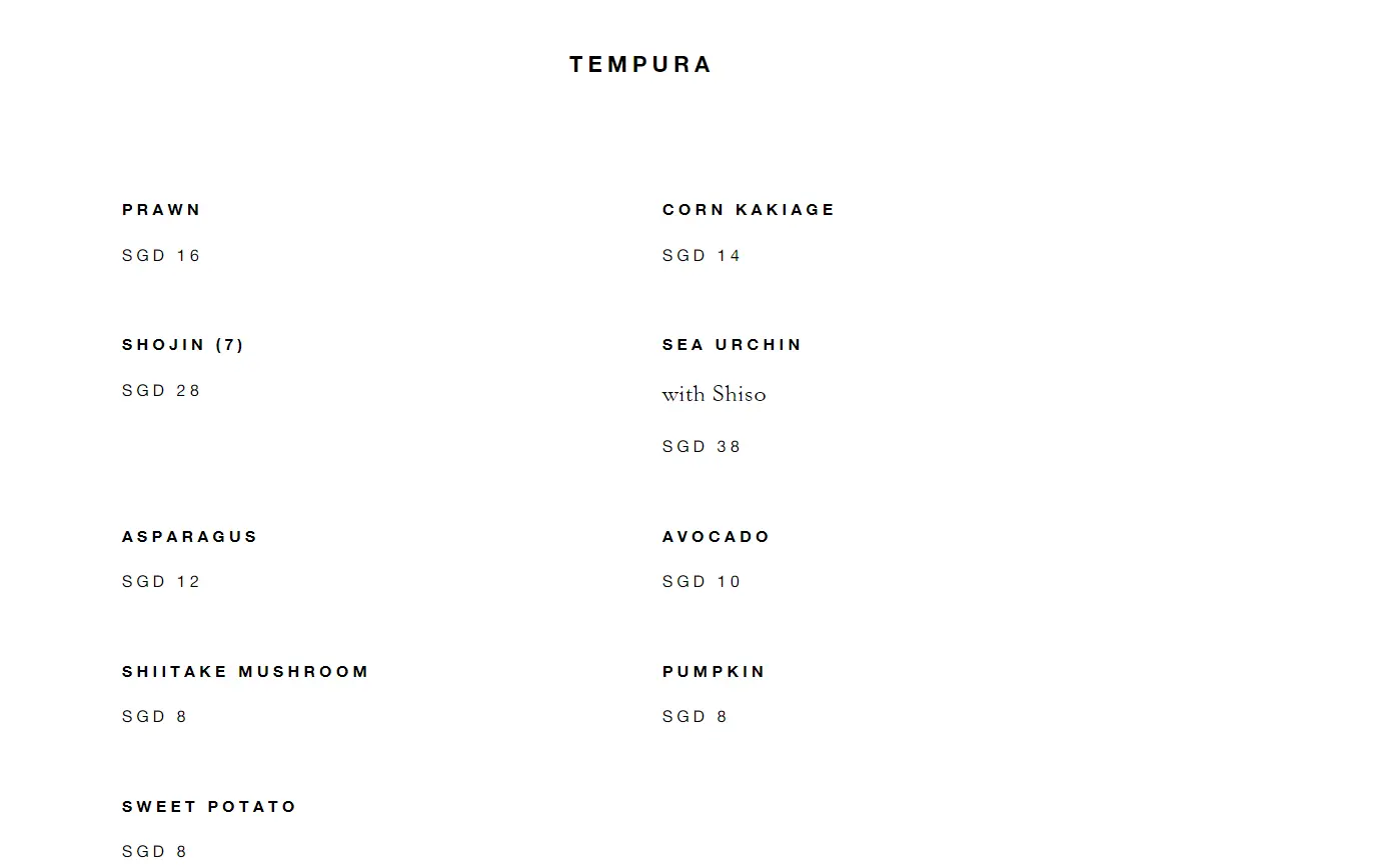 NOBU TEMPURA MENU PRICES 2024