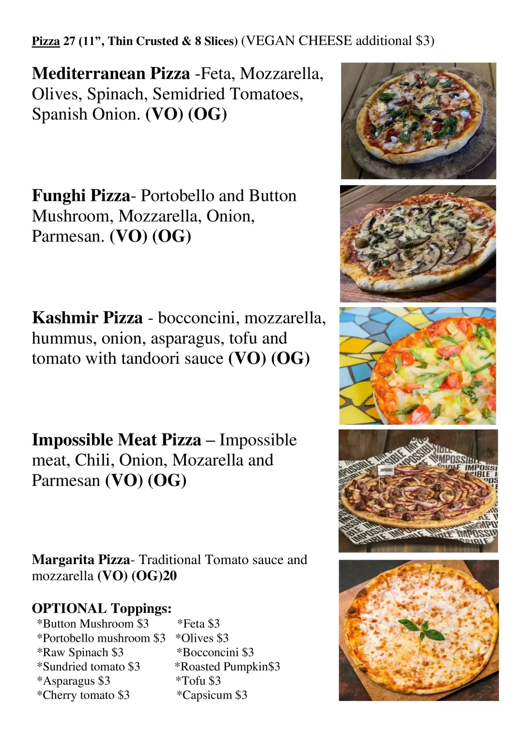 ORIGINAL SIN PIZZA MENU 2024