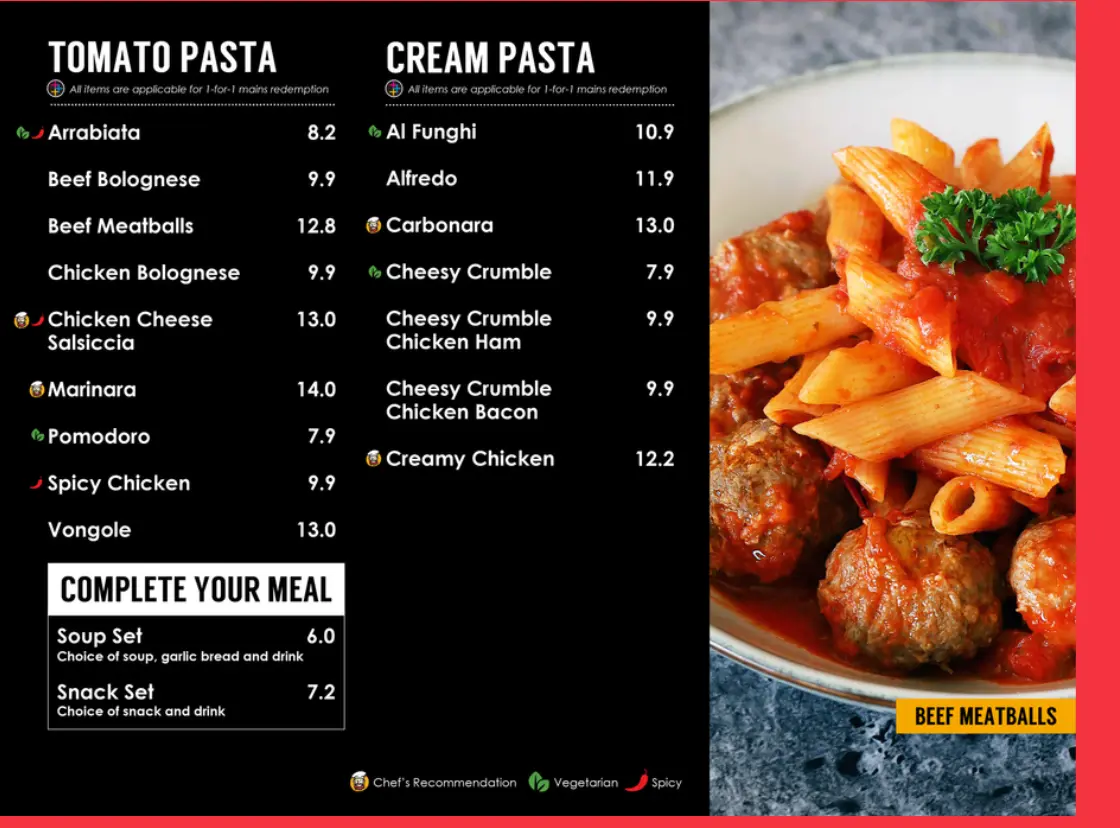 PASTAMANIA TOMATO PASTA MENU PRICES 2024