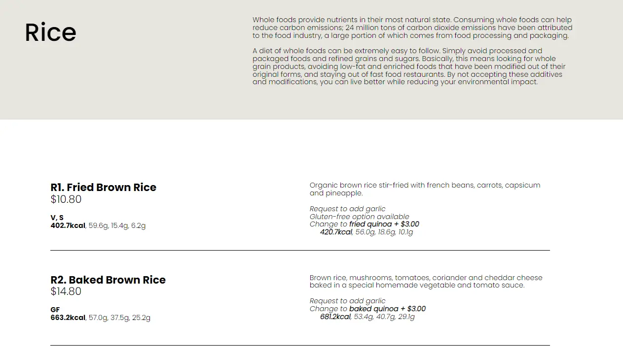 REAL FOOD RICE MENU PRICES 2024