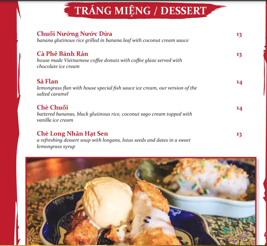 RED SPARROW DESSERTS MENU PRICES 2024