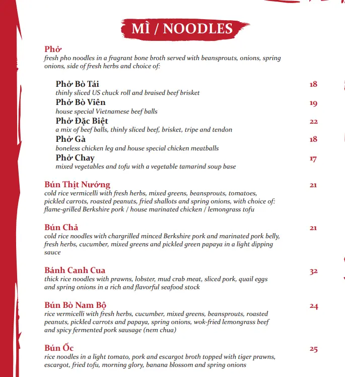 RED SPARROW NOODLES MENU WITH PRICES 2024