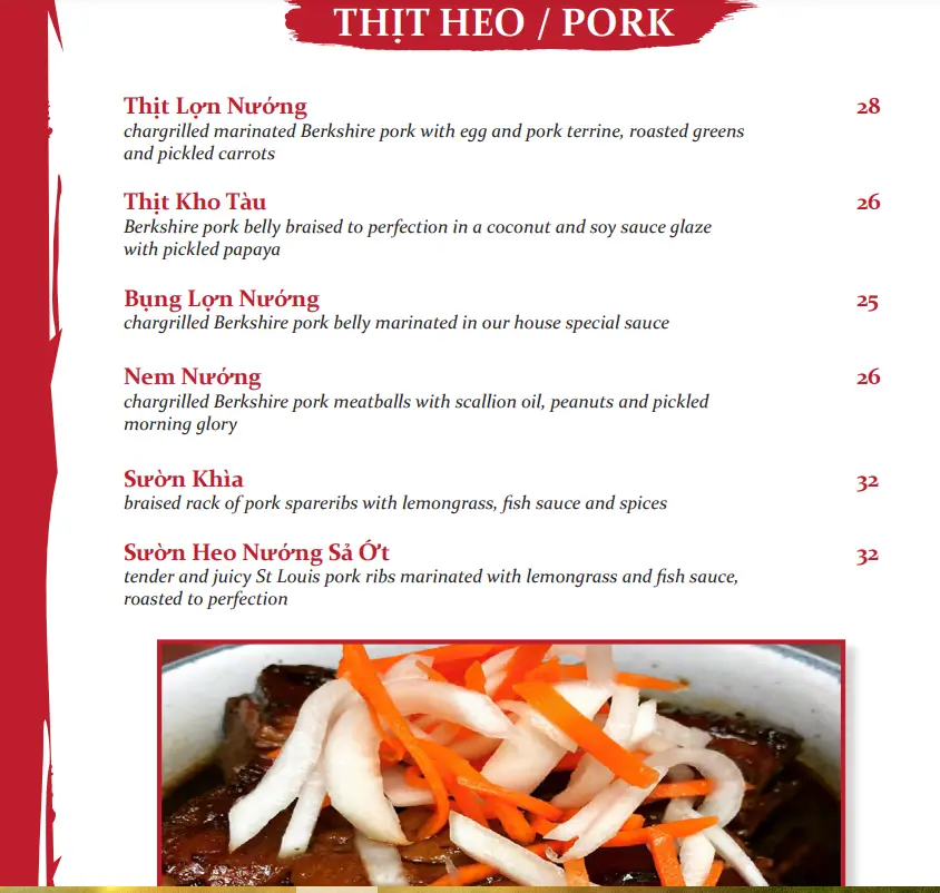 RED SPARROW PORK MENU PRICES 2024