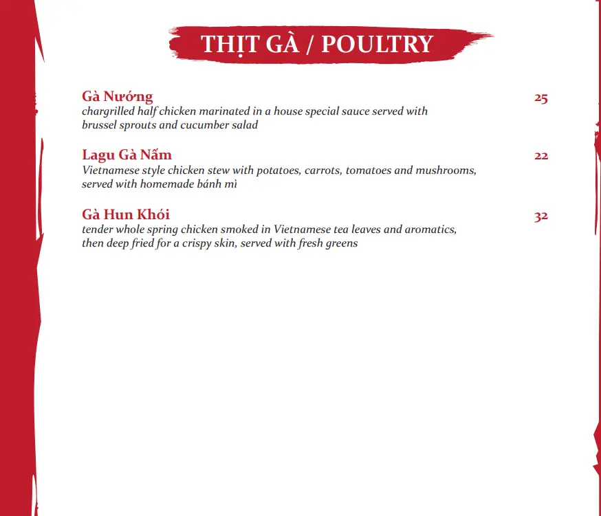 RED SPARROW POULTRY MENU PRICES 2024