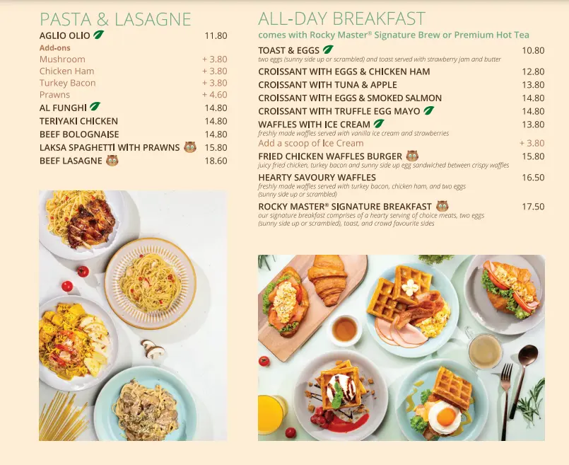 ROCKY MASTER PASTA & LASAGNE MENU PRICES 2024