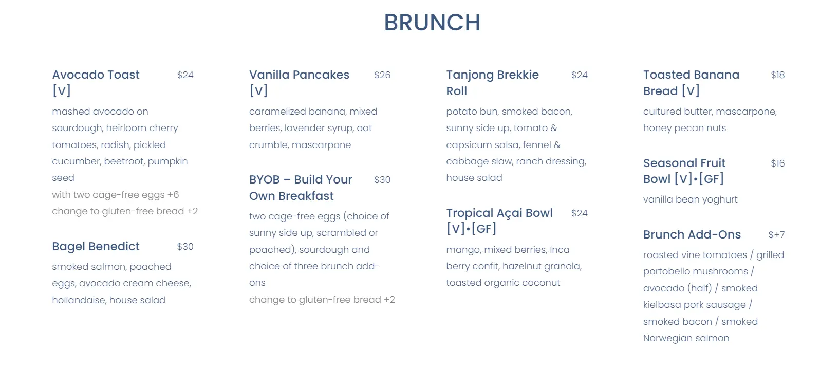 TANJONG BEACH CLUB BRUNCH MENU WITH PRICES 2024