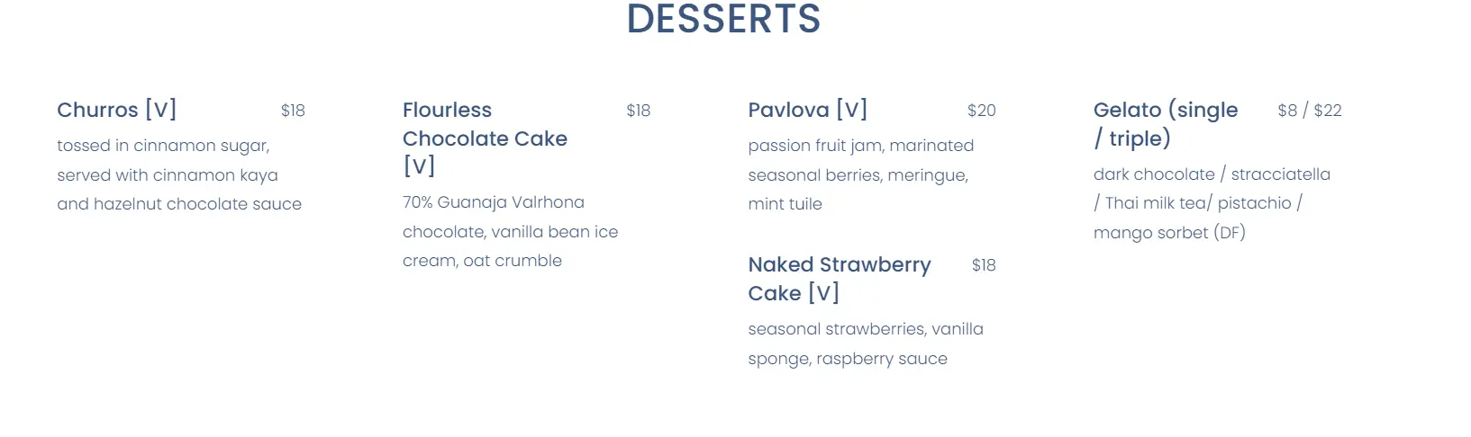 TANJONG BEACH CLUB DESSERTS MENU PRICES 2024