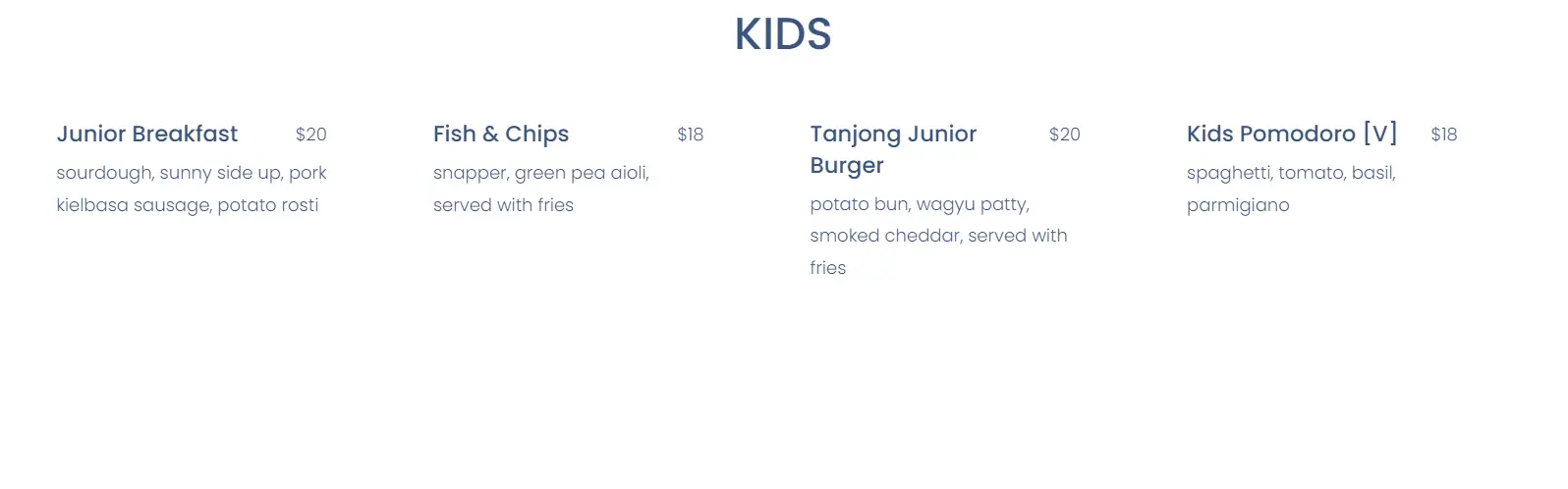 TANJONG BEACH CLUB KIDS MENU PRICES 2024