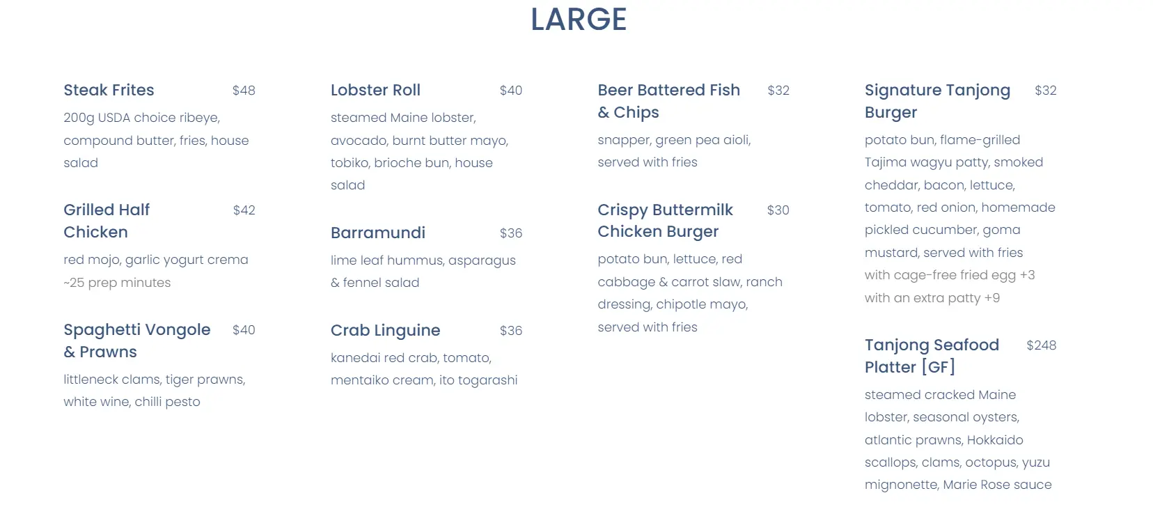 TANJONG BEACH CLUB LARGE MENU PRICES 2024