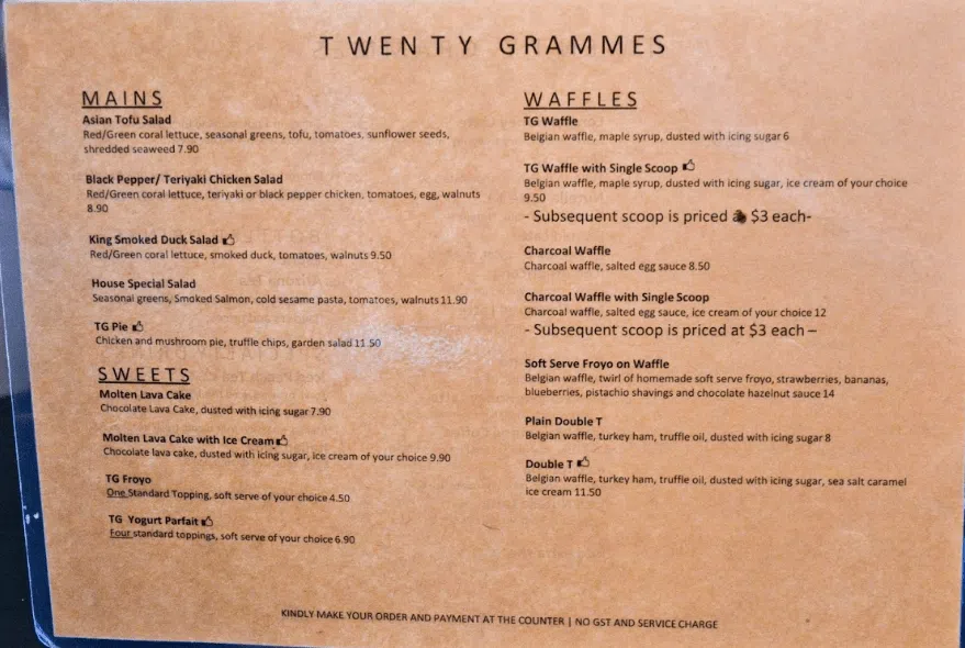 TWENTY GRAMMES BROWNIES MENU 2024