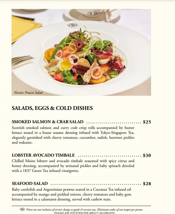 TWG SALADS, EGGS, & COLD DISHES MENU PRICE 2024