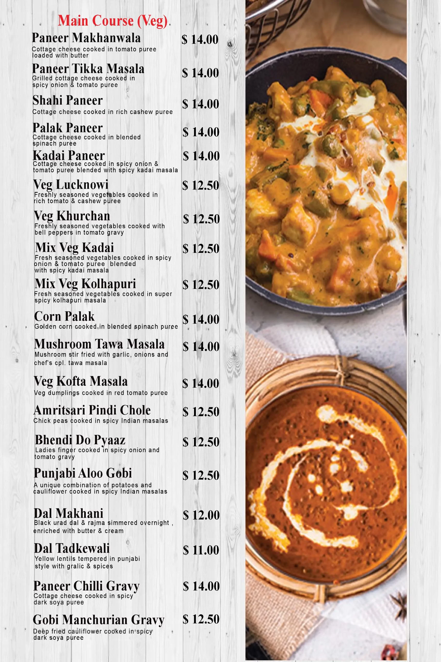 URBAN ROTI MAIN COURSES (VEG) MENU PRICE 2024