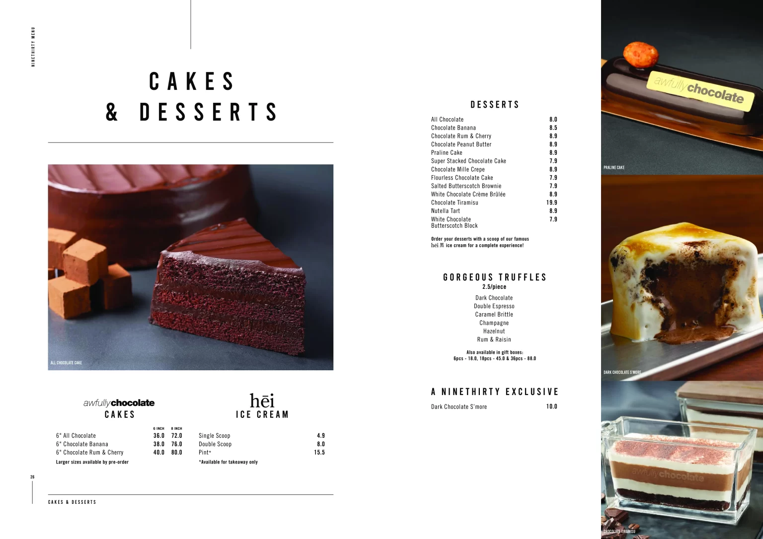 AWFULLY CHOCOLATE CAKES & DESSERTS MENU PRICES 2024