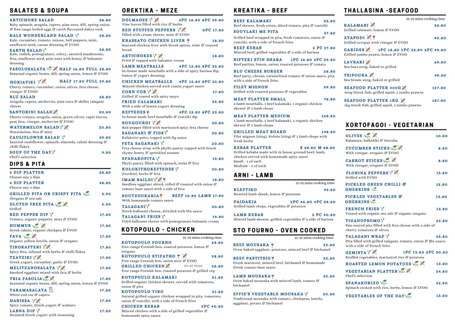 BLU KOUZINA DIPS & PITA MENU WITH PRICES 2024