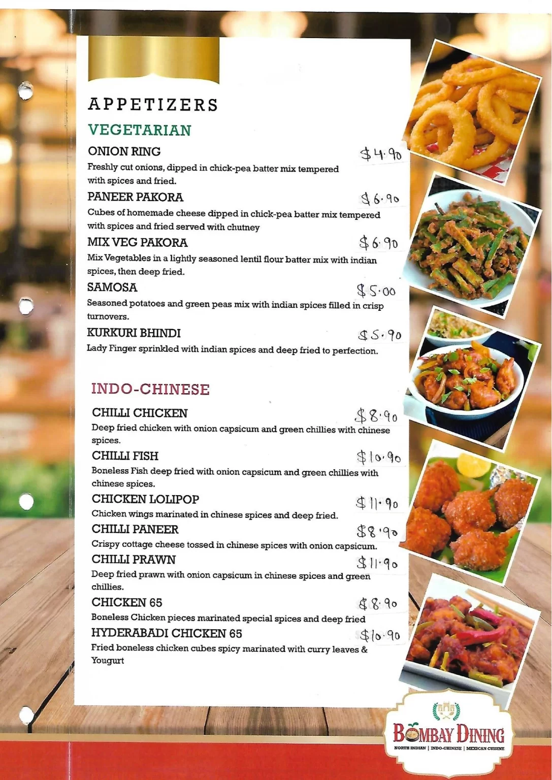 BOMBAY DINING STARTERS MENU WITH PRICES 2024