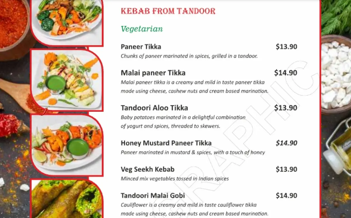 BOMBAY GRILL VEGETARIAN KEBAB MENU 2024