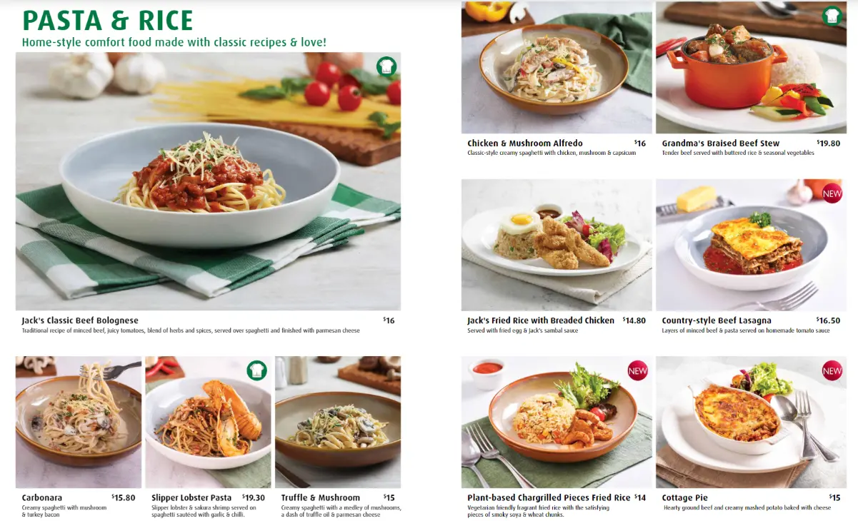 JACK’S PLACE PASTA & RICE MENU PRICES 2024