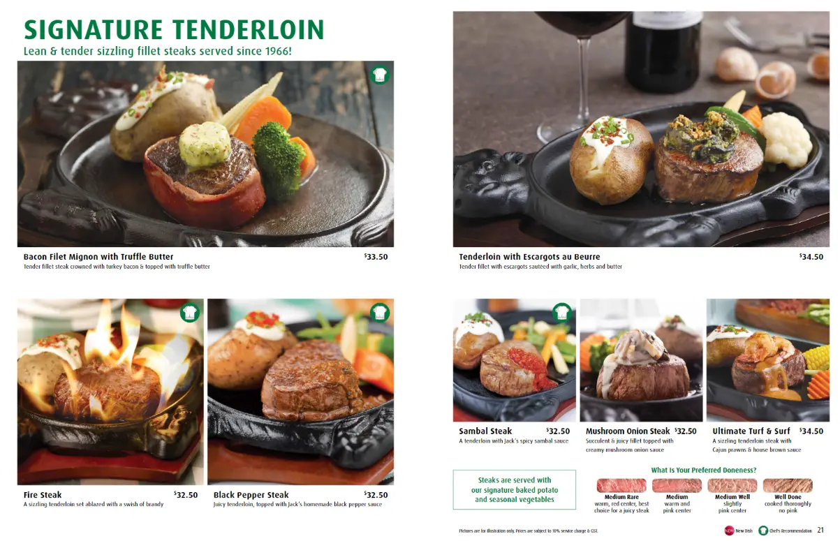 JACK’S PLACE “SIGNATURE TENDERLOIN” MENU 2024