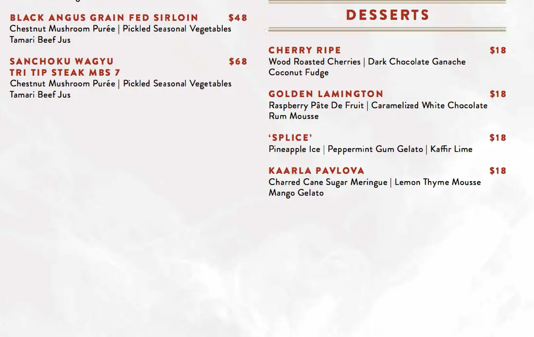 KAARLA DESSERTS MENU PRICES 2024