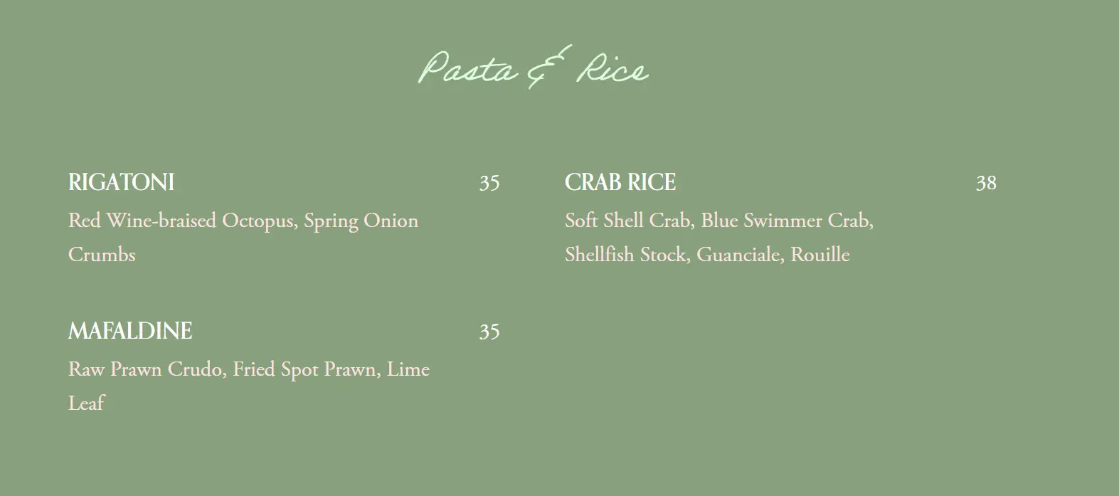 MARCY’S PASTA & RICE MENU PRICES 2024