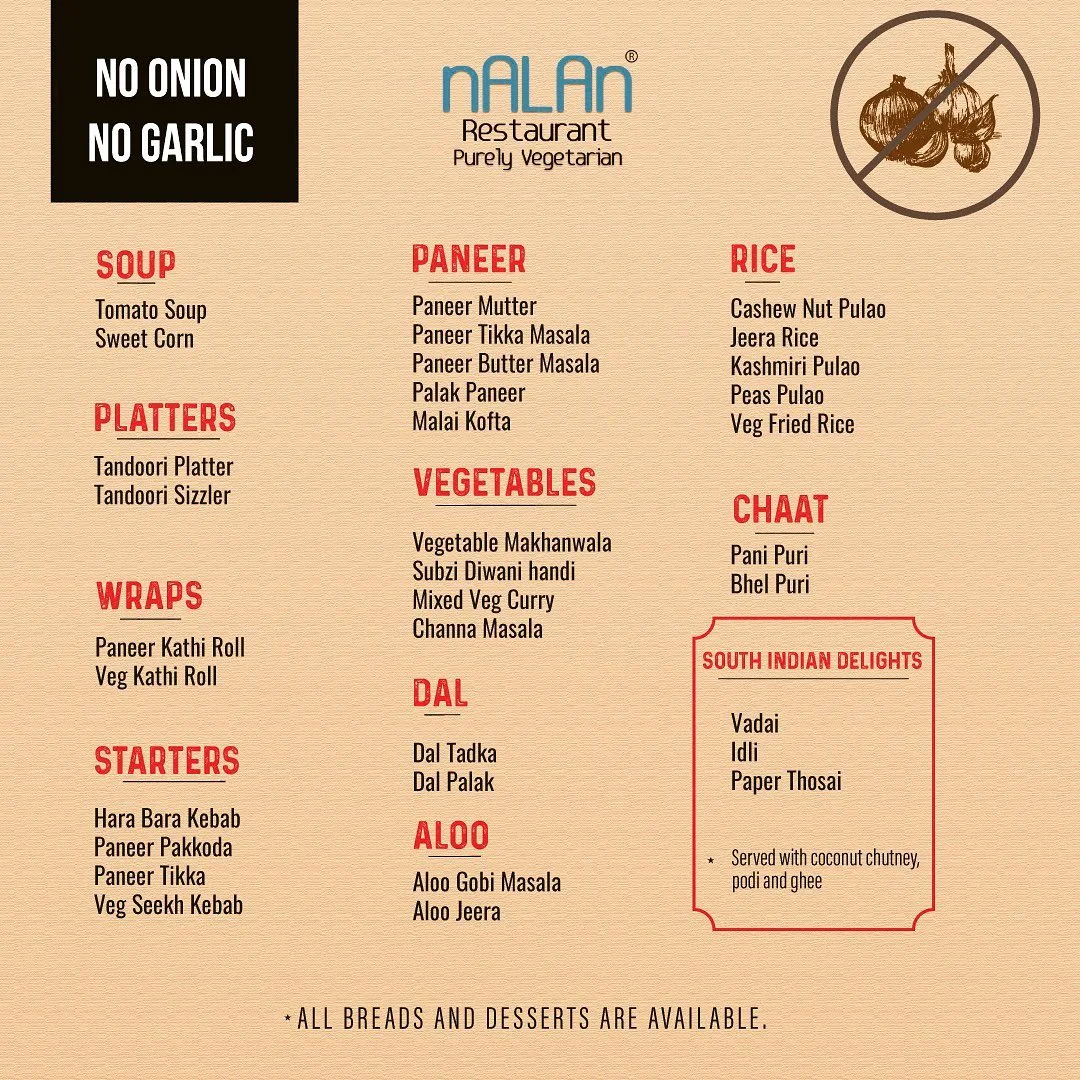 NALAN NO ONION & GARLIC MENU PRICES 2024