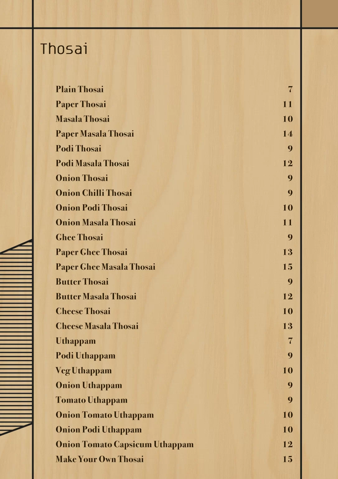 NALAN THOSAI MENU PRICES 2024