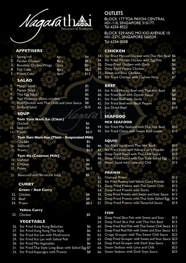 Nagara Thai Menu Singapore 2024