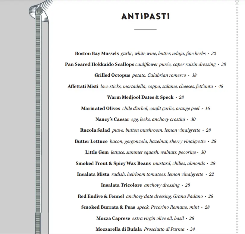 OSTERIA MOZZA ANTIPASTI MENU WITH PRICES 2024