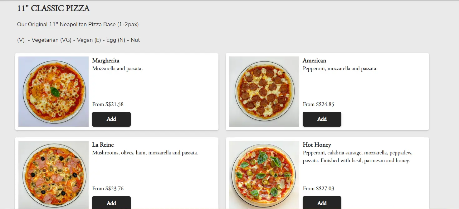 PIZZA EXPRESS 11″ CLASSIC PIZZA MENU WITH PRICES 2024