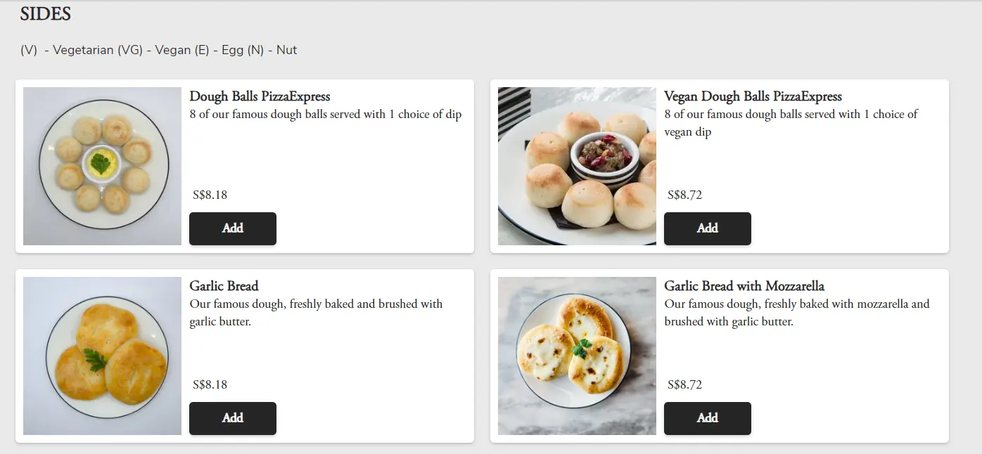 PIZZA EXPRESS SIDES MENU PRICES 2024