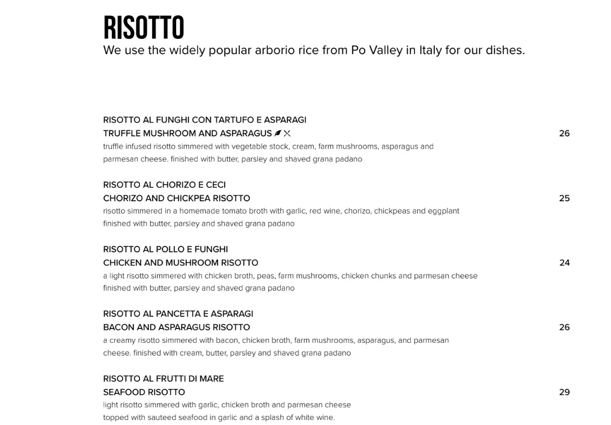 S&D RISOTTO MENU PRICES 2024