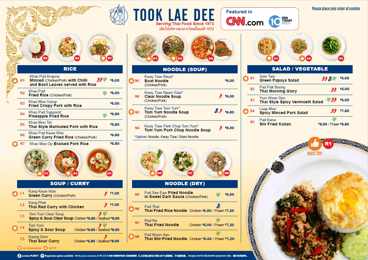 TOOK LAE DEE NOODLES MENU 2024