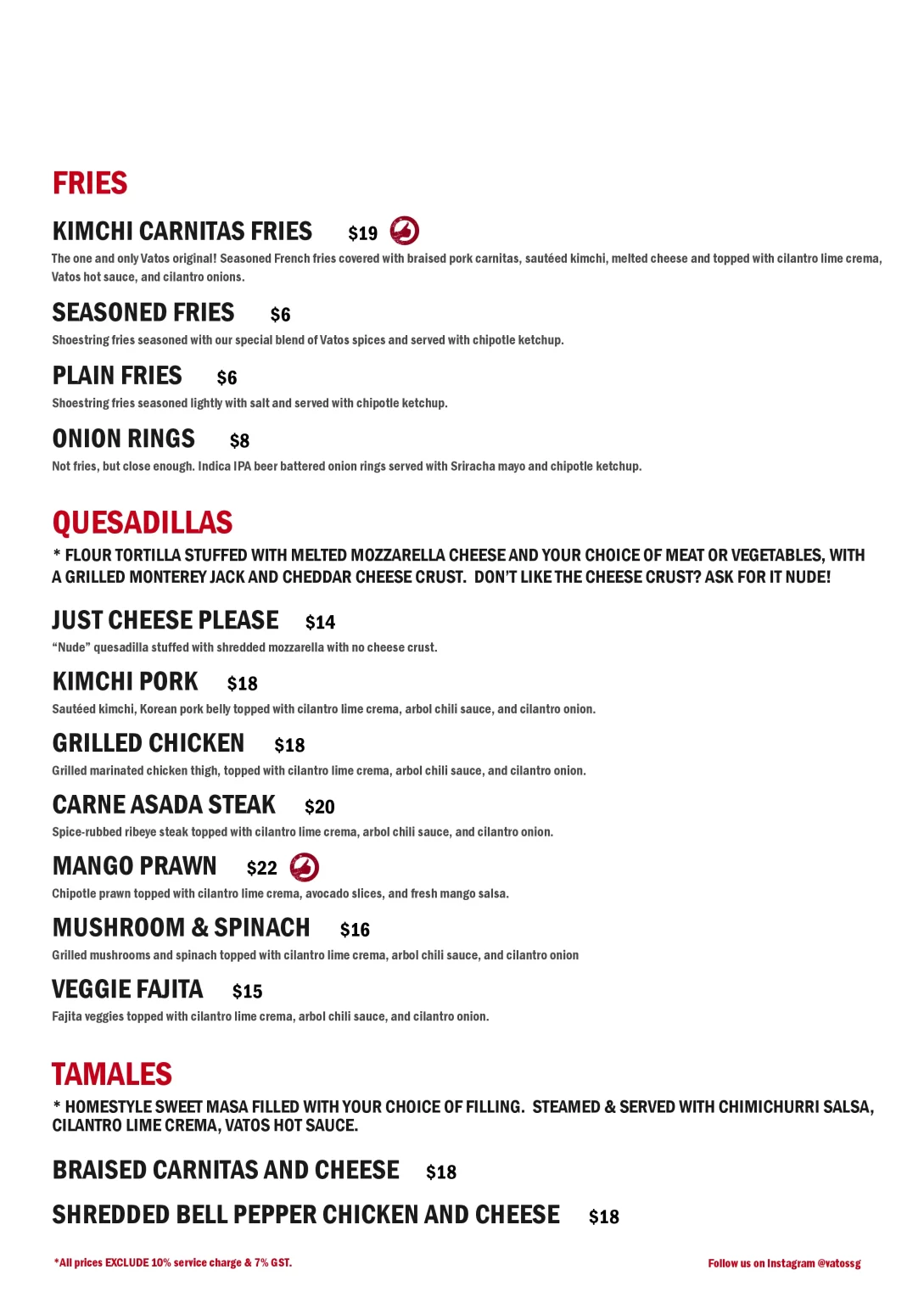 VATOS URBAN TACOS FRIES AND QUESADILLAS MENU 2024