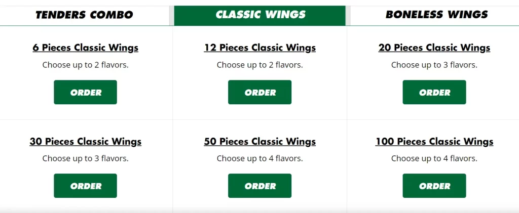 WINGSTOP A LA CARTE CLASSIC WINGS MENU 2024