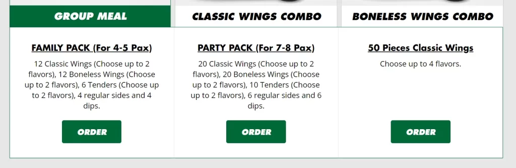 WINGSTOP GROUP MEALS MENU 2024