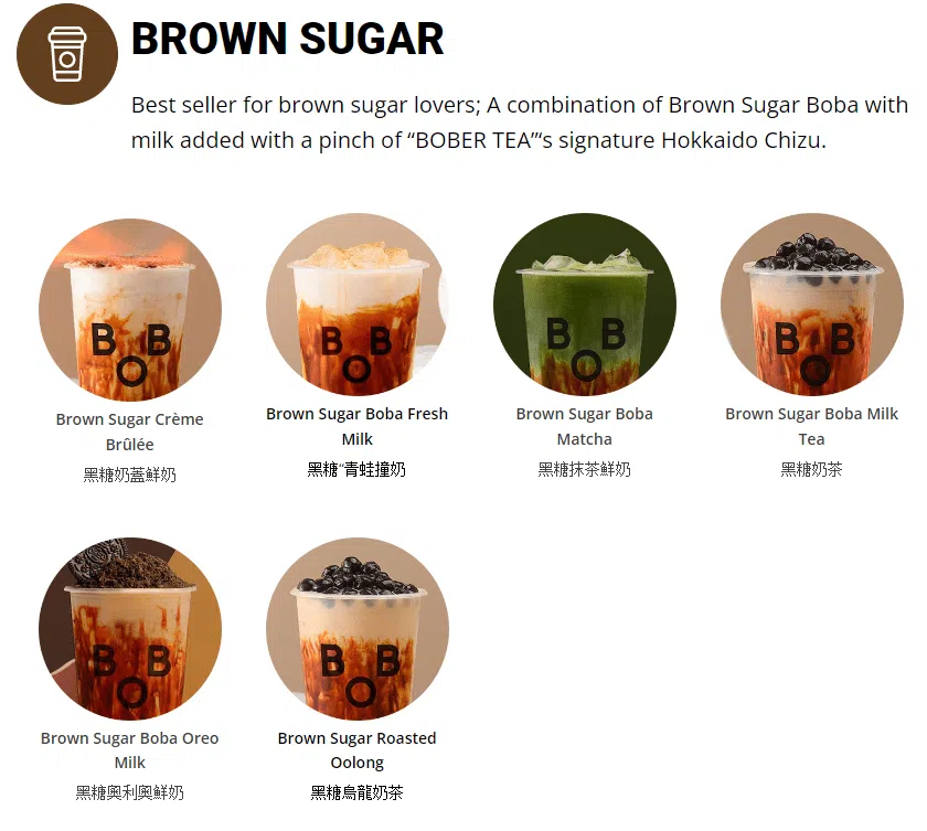 BOBER TEA BROWN SUGAR SERIES MENU 2024