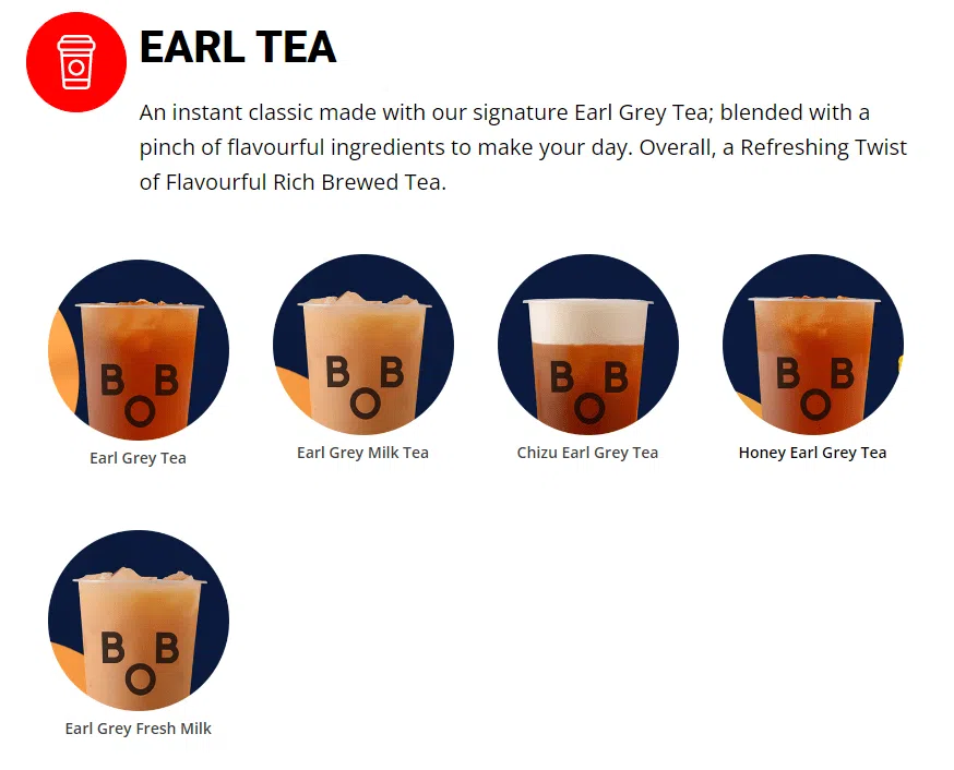 BOBER TEA EARL GREY SERIES MENU 2024