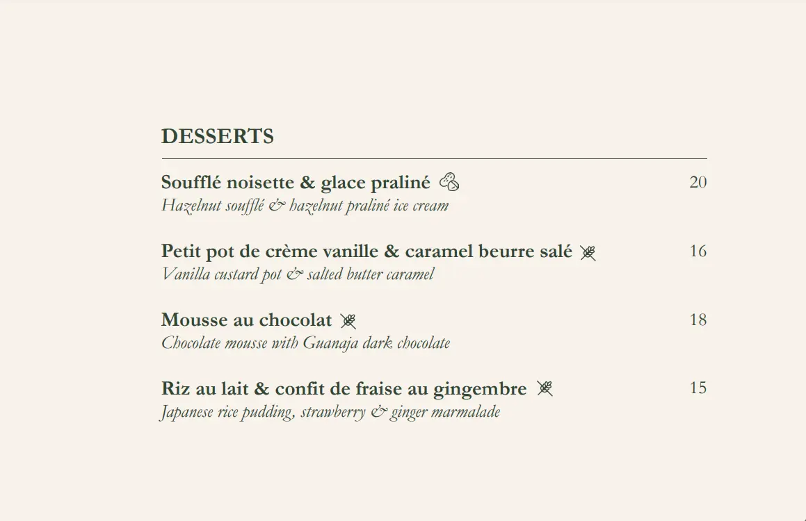 CLOS PASOH DESSERTS MENU PRICES 2024