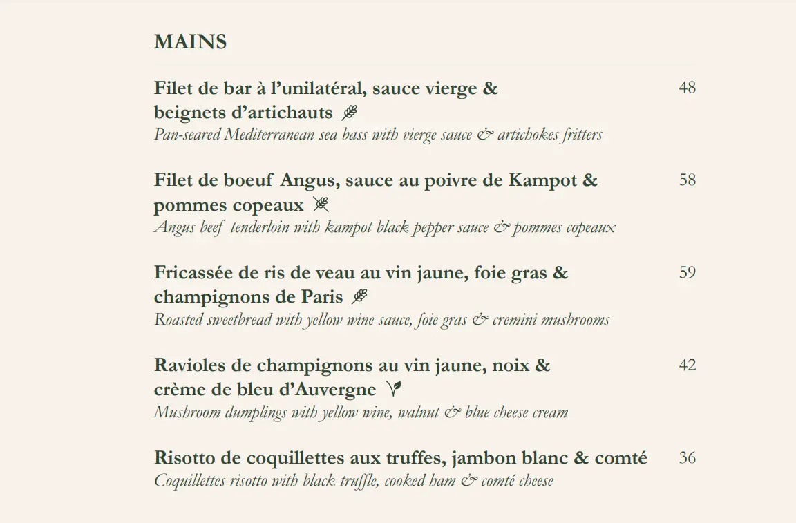 CLOS PASOH MAINS MENU PRICES 2024