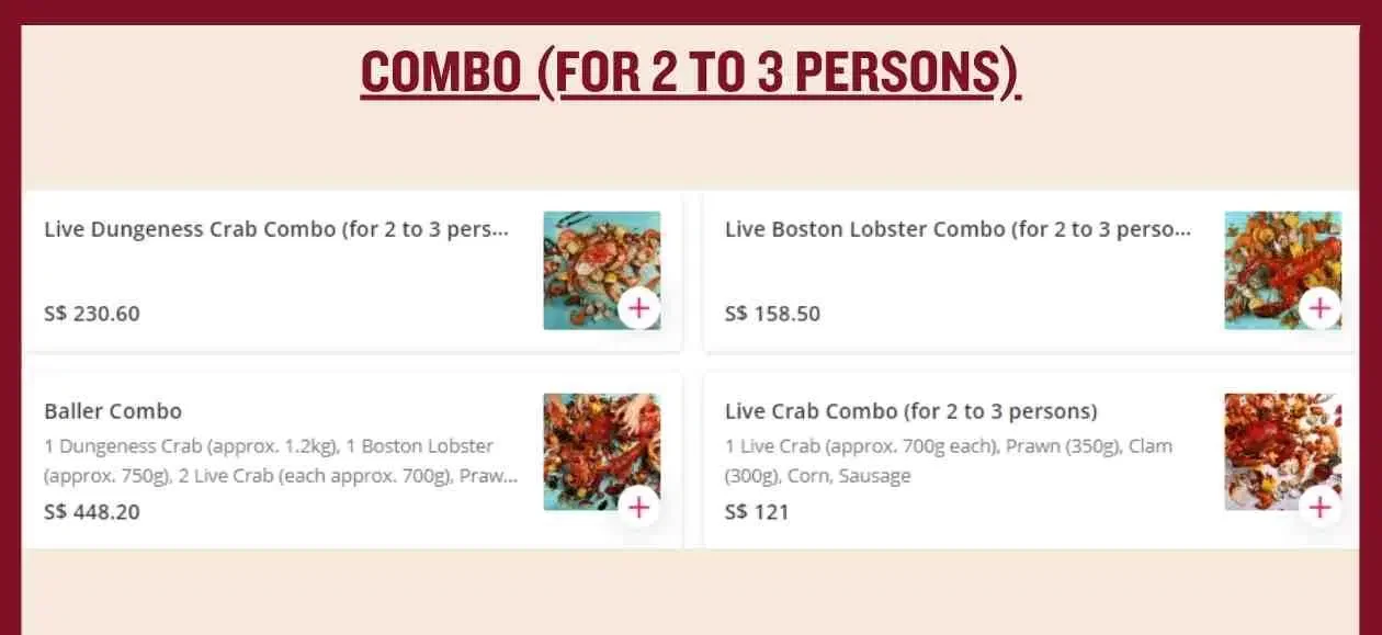 DANCING CRAB COMBO MENU 2024