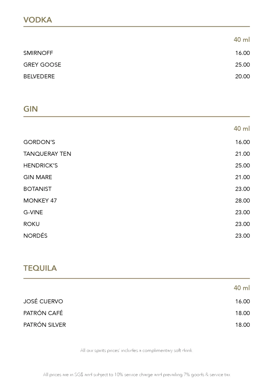 GAIG RESTAURANT BEVERAGES COCKTAILS MENU 2024