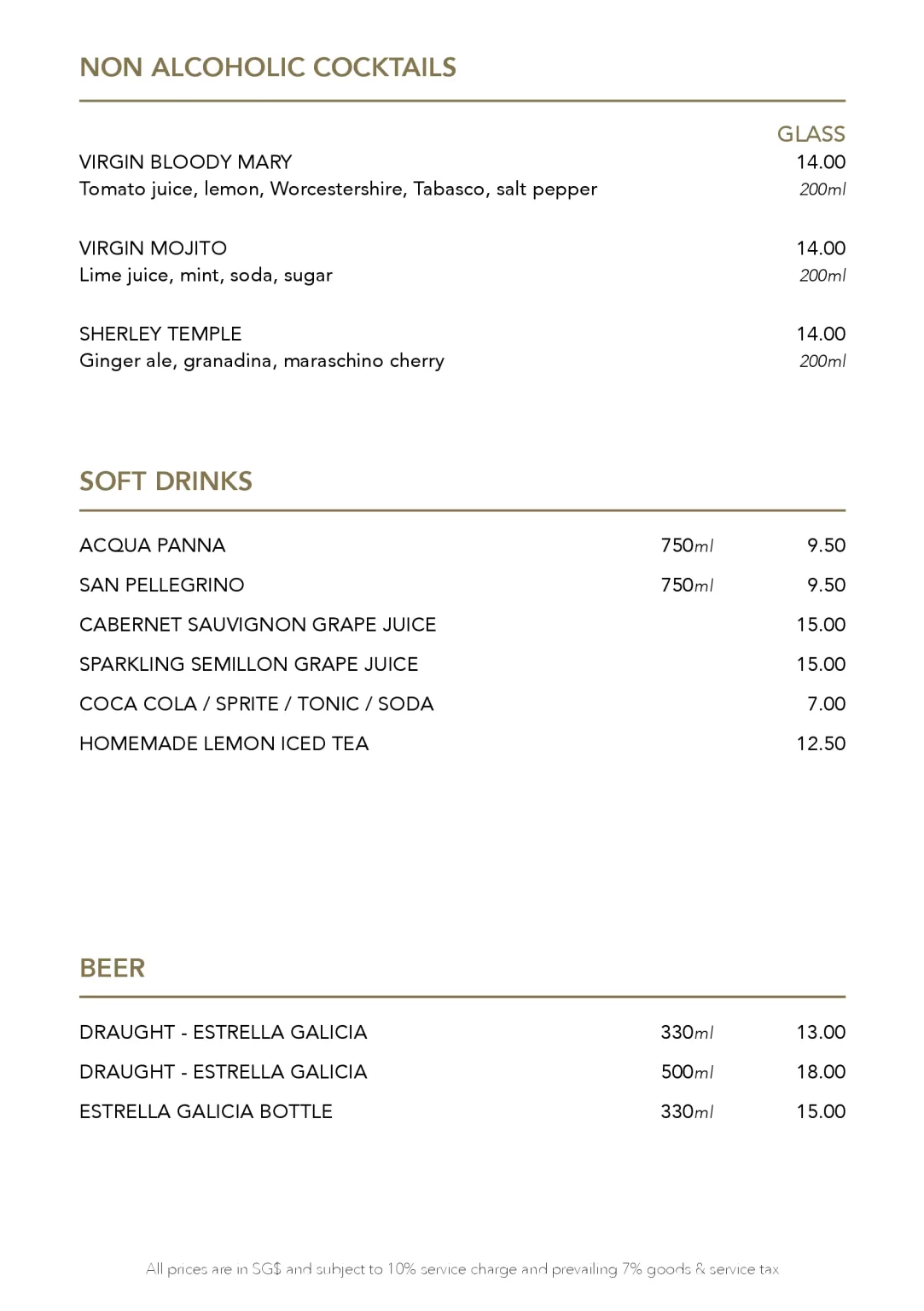 GAIG RESTAURANT BEVERAGES COCKTAILS MENU 2024