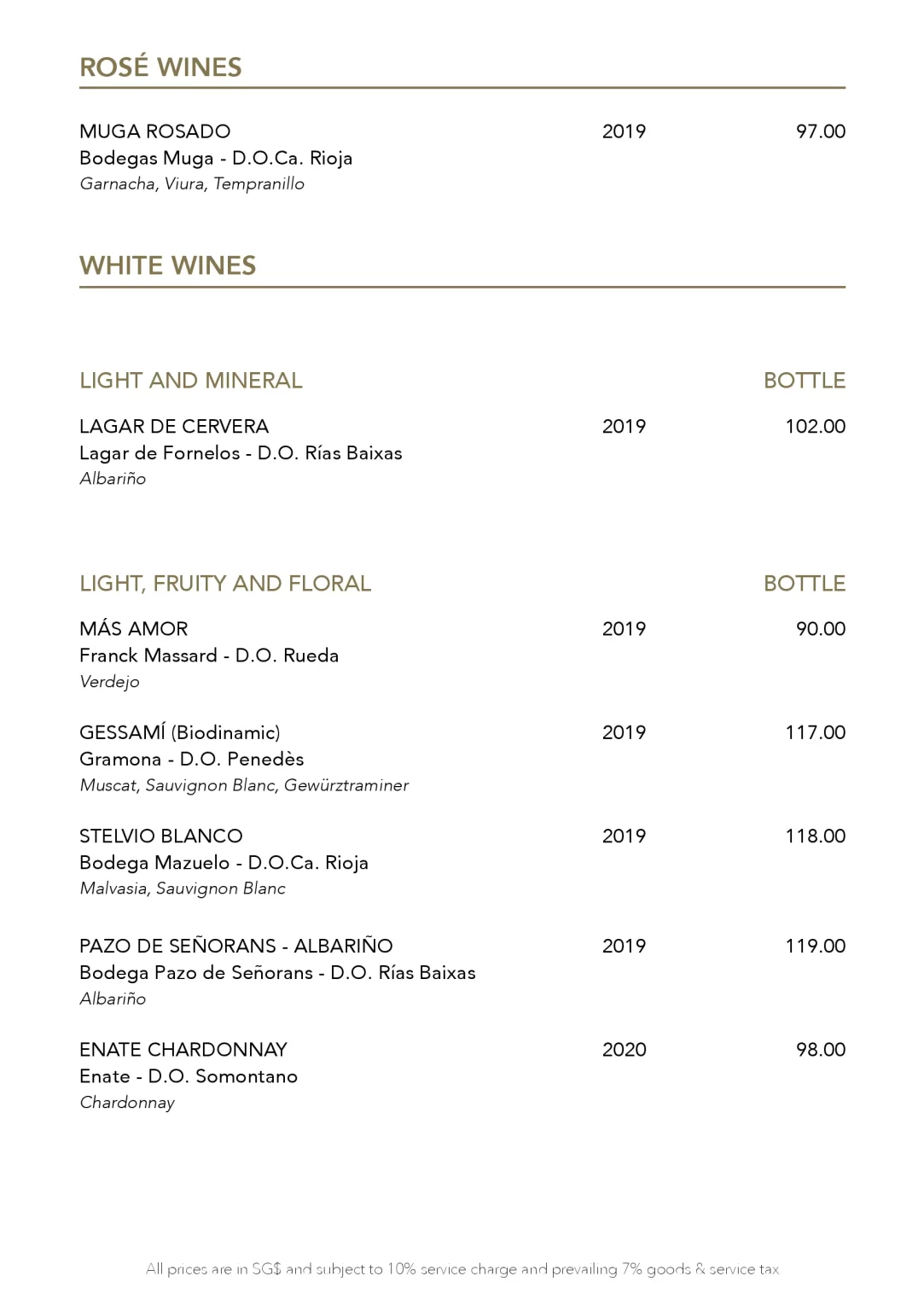 GAIG RESTAURANT BEVERAGES MENU 2024